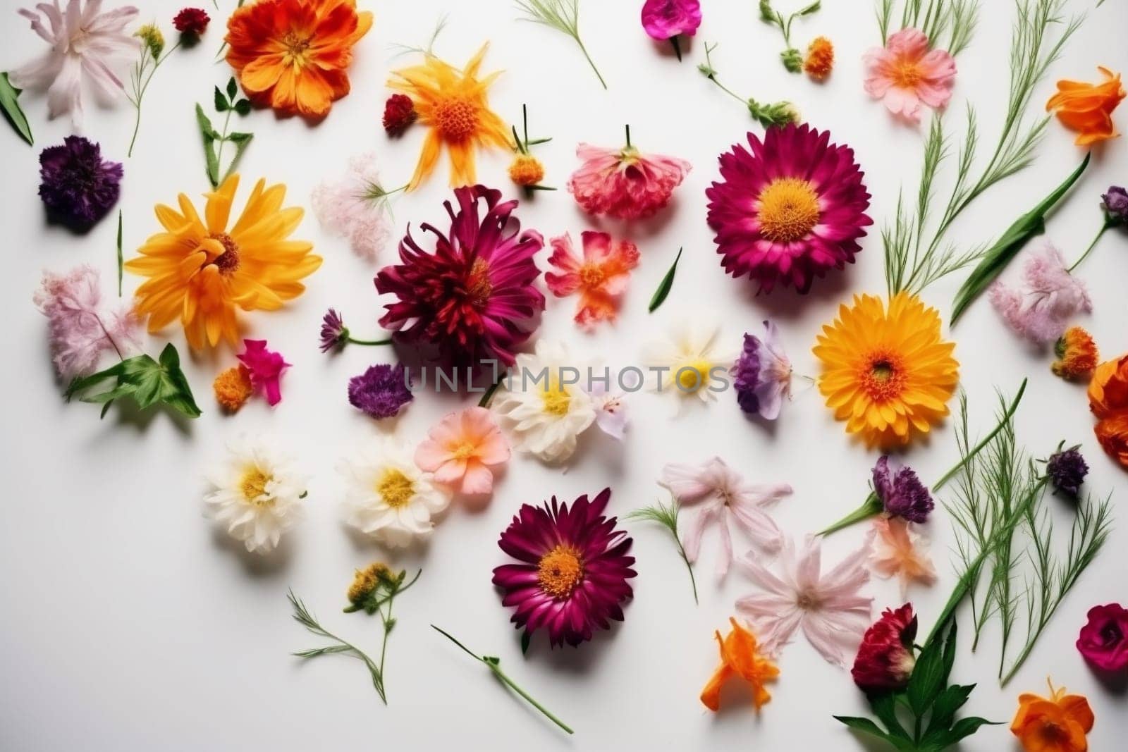 leaf decoration mockup nature spring design beautiful wallpaper summer isolated up composition floral daisy flat white wedding flower art mock background view. Generative AI.