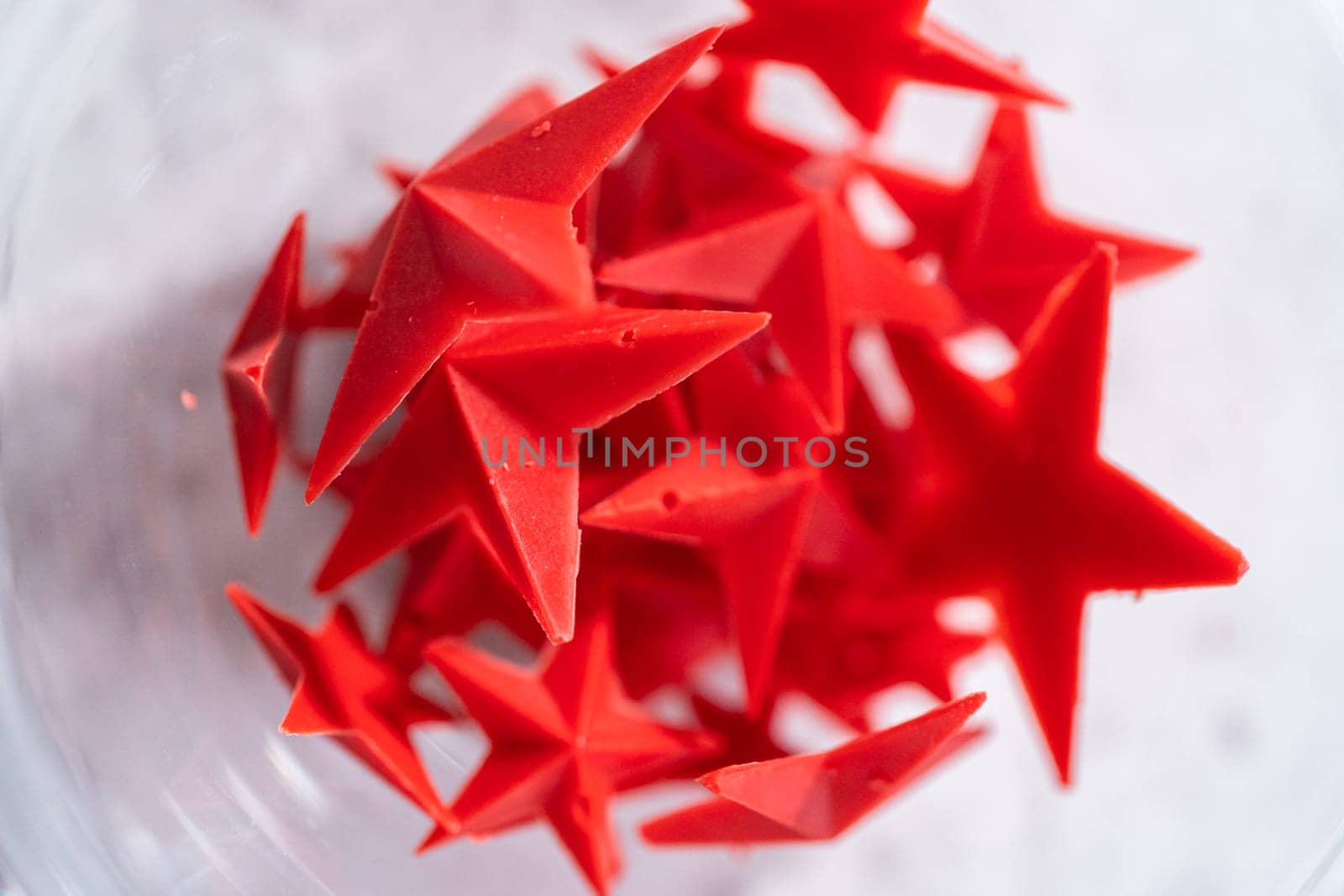 Homemade color chocolate stars that are made from color chocolate molds.