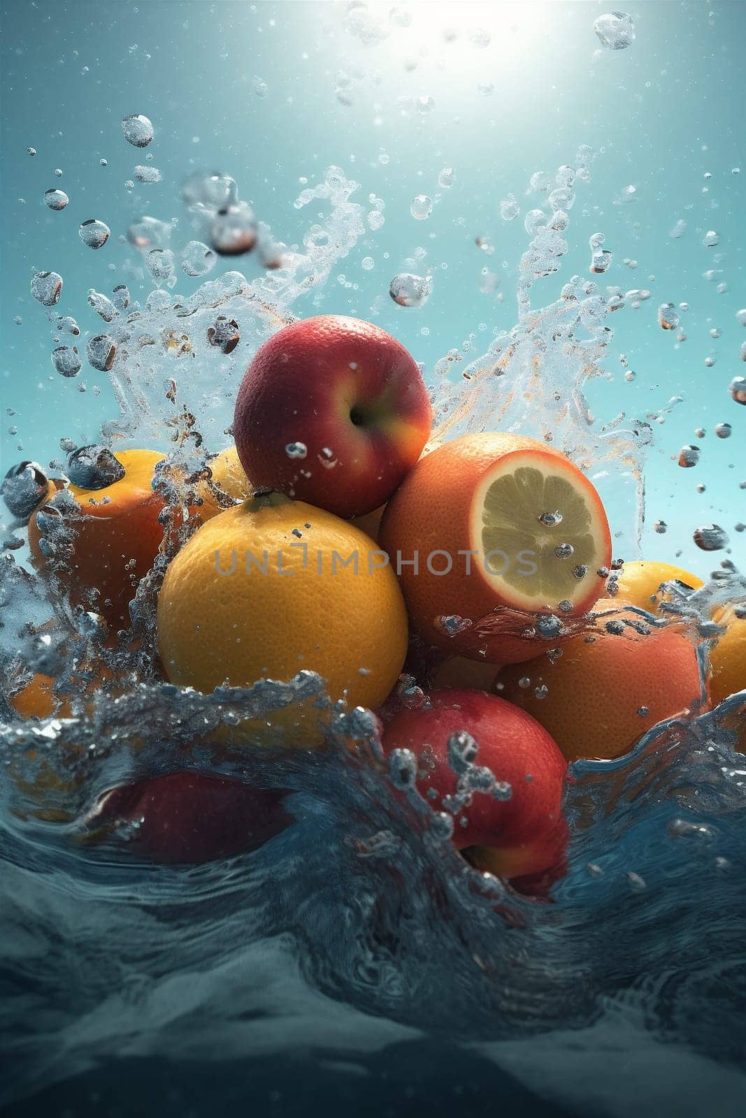 red fresh food diet white health green background delicious berry healthy vitamin agriculture organic space apple drop copy banana fruit water strawberry. Generative AI.