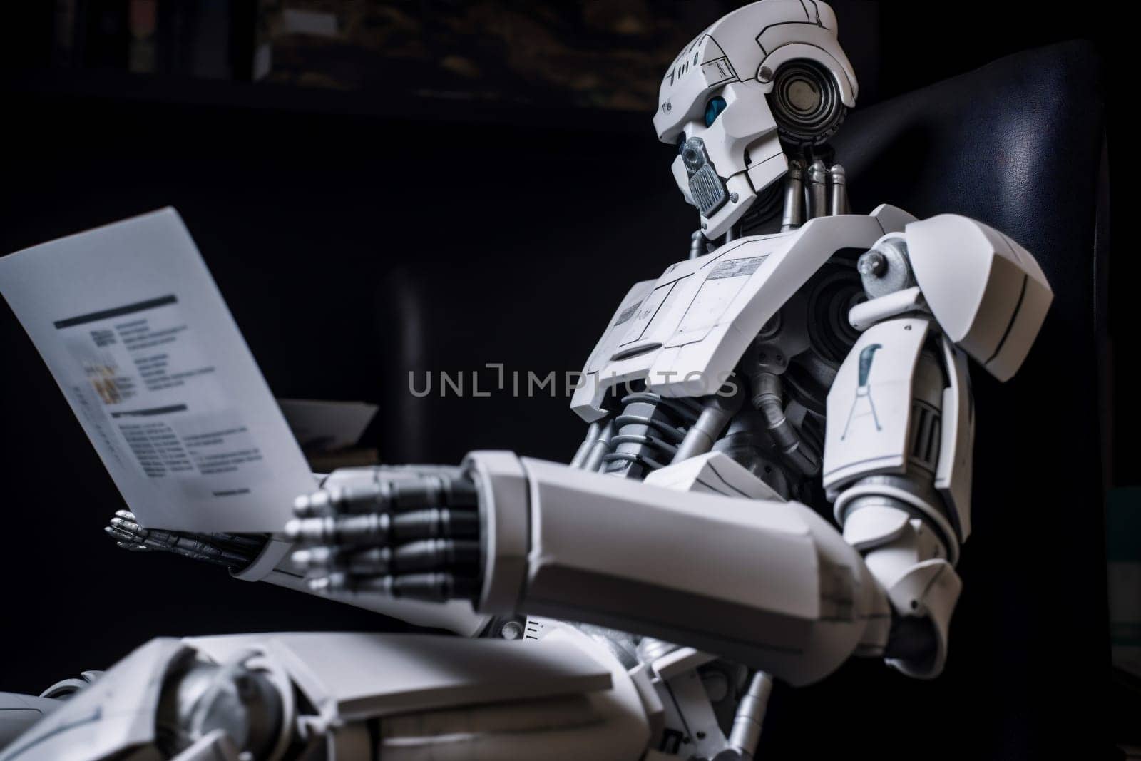 paper modern write cyber technology hand web laptop generative concept artificial robot ai digital online page cyborg document office intelligence. Generative AI.