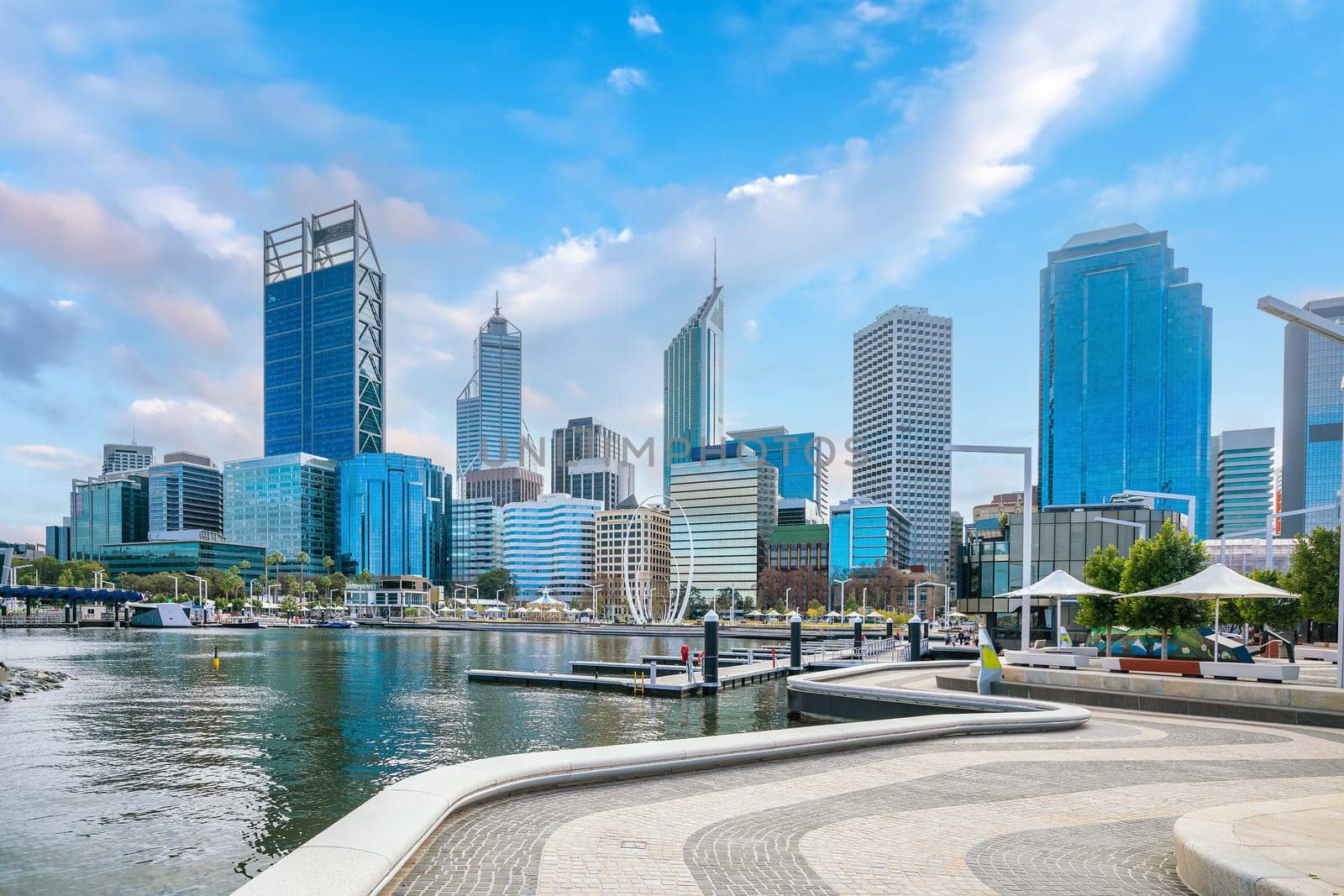 Perth downtown city skyline cityscape of Australia with blue sky