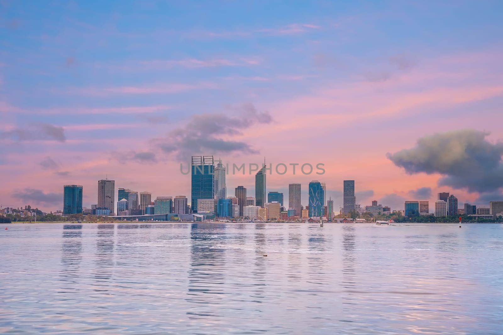 Perth downtown city skyline cityscape of Australia at sunset