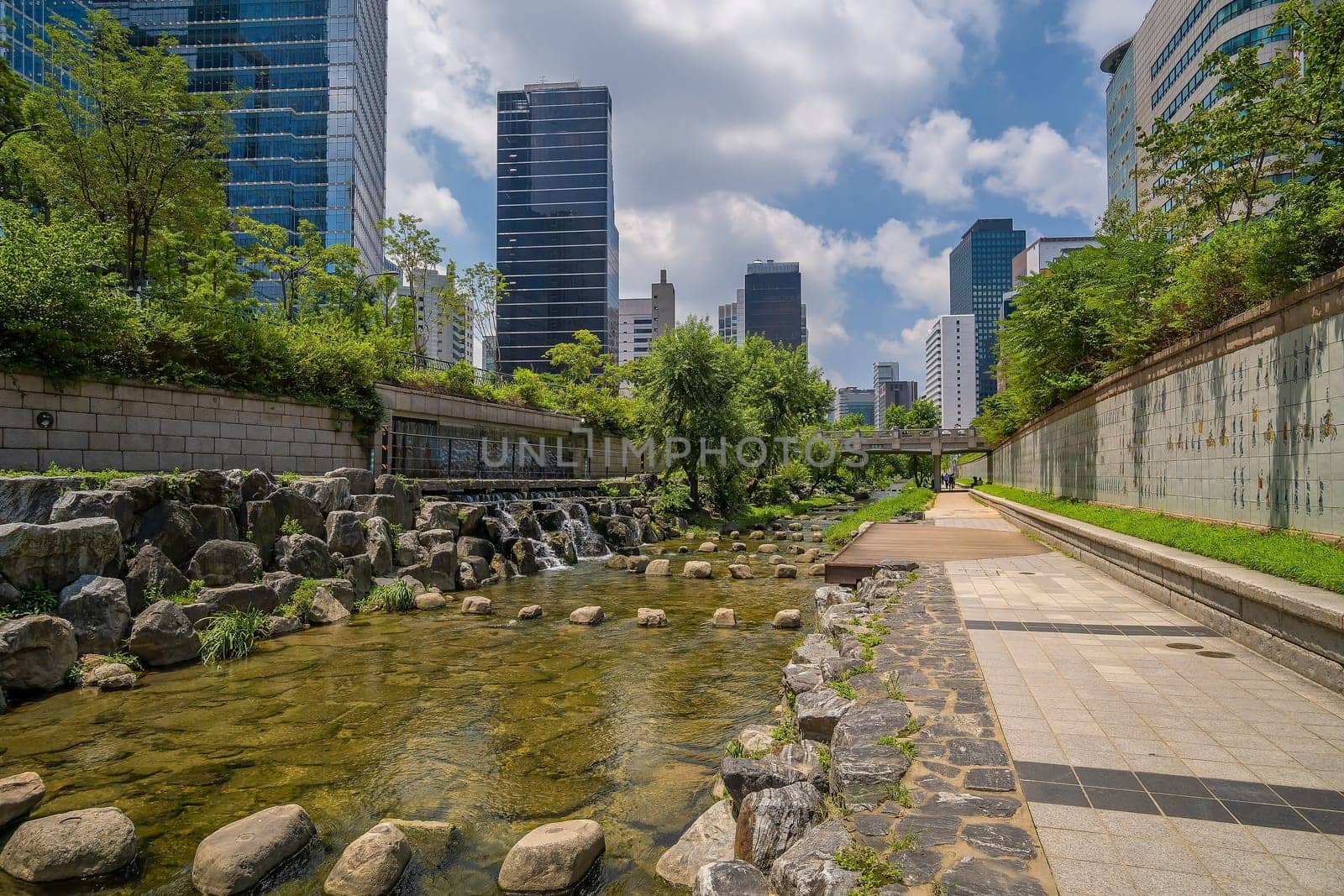 Cheonggyecheon, a modern public recreation space in downtown Seoul in South Korea