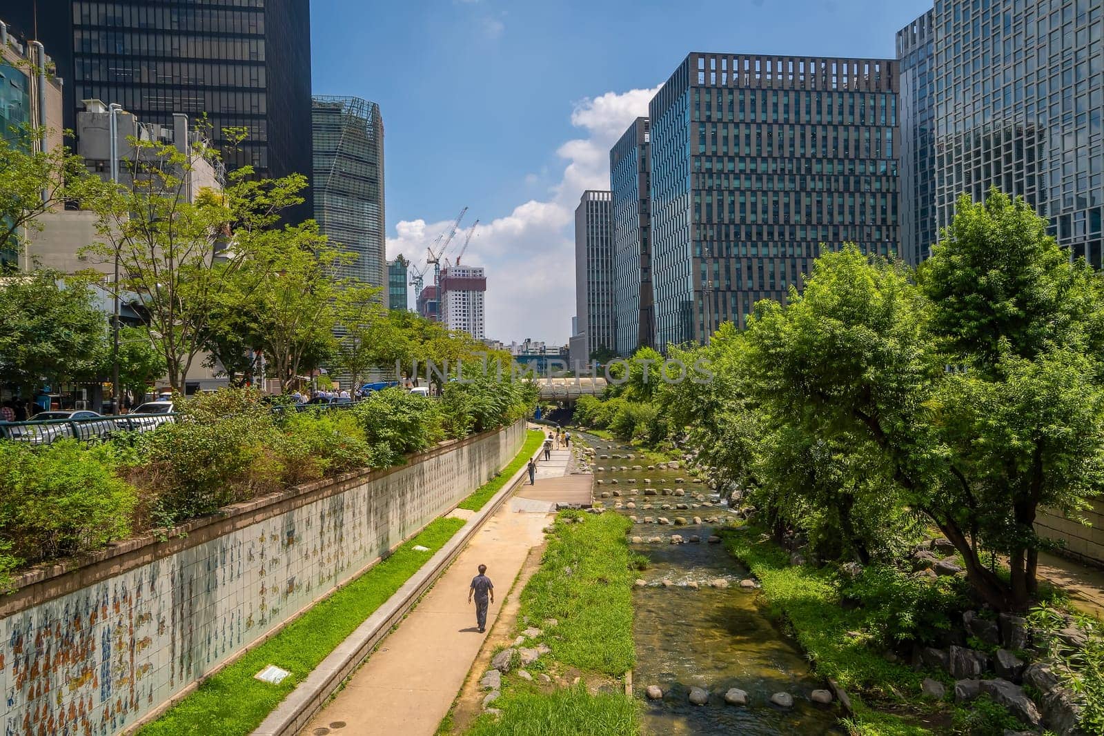 Cheonggyecheon, a modern public recreation space in downtown Seoul in South Korea