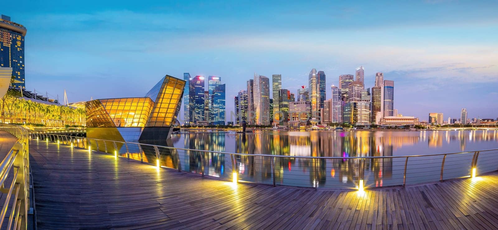 Downtown city skyline at the marina bay, cityscape of Singapore at sunrise