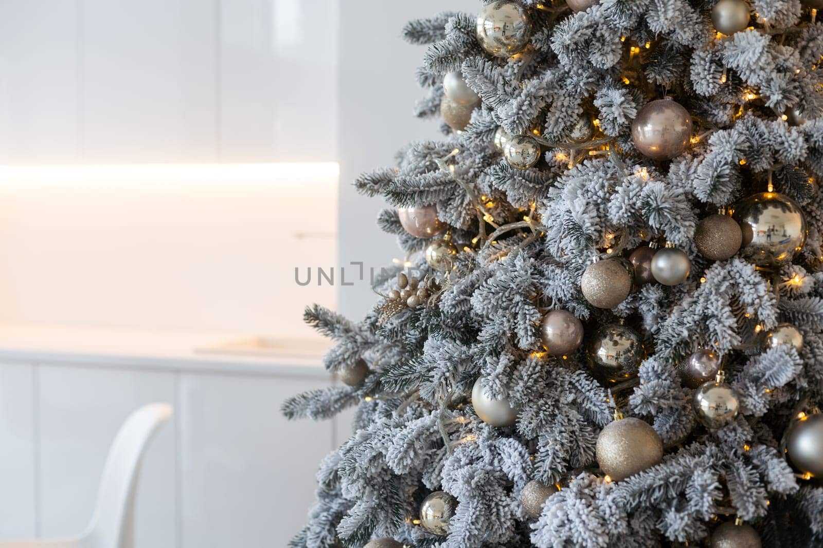 Christmas Home Interior with White Christmas tree
