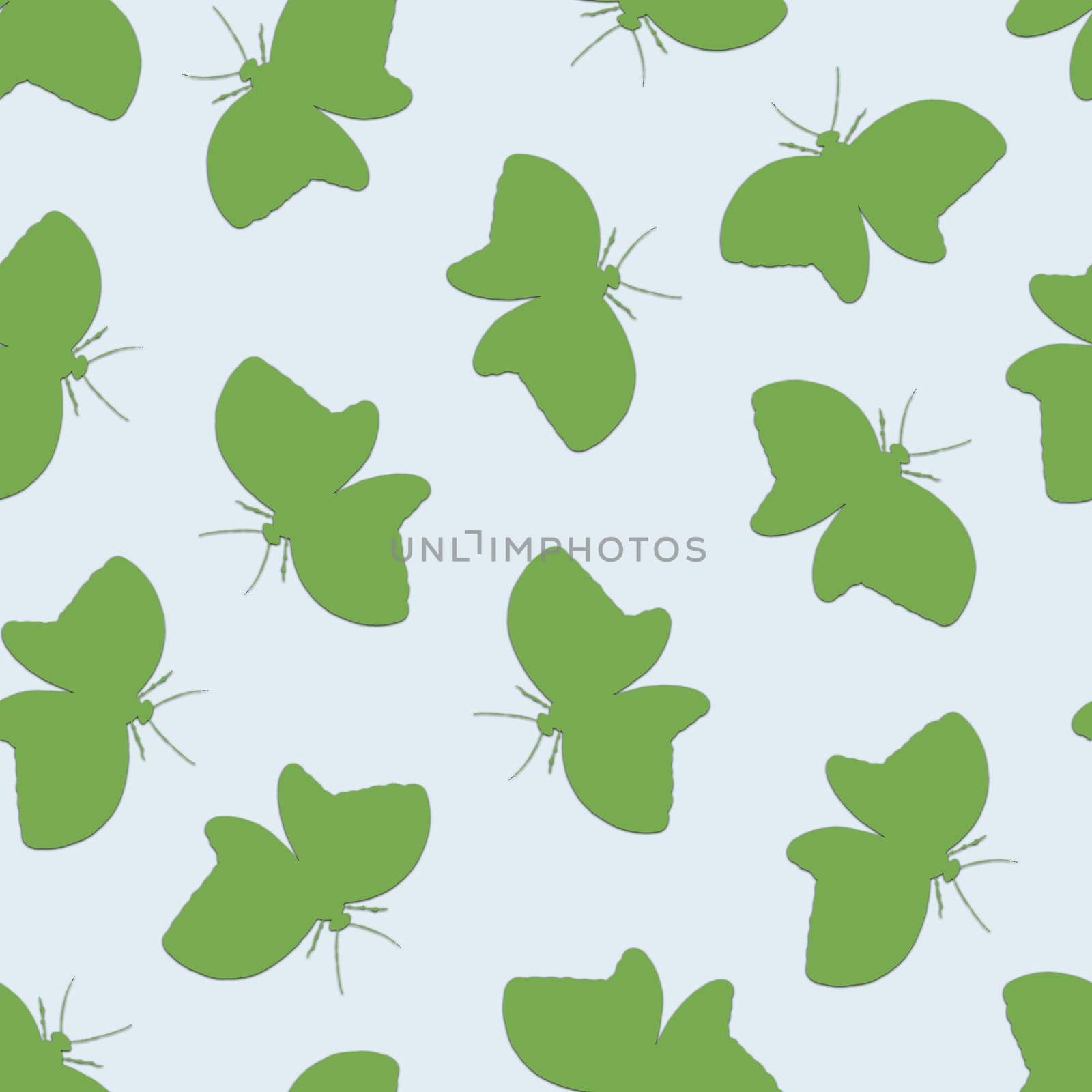 Scattered Butterfly Silhouette Seamless Repeat Pattern Background. Random Green Butterfly Silhouettes Digital Paper.