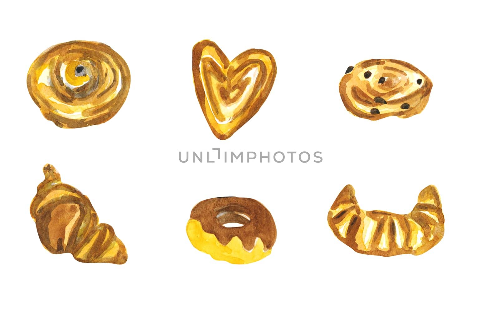 Bakery and cookies watercolor elements set. Food by electrovenik