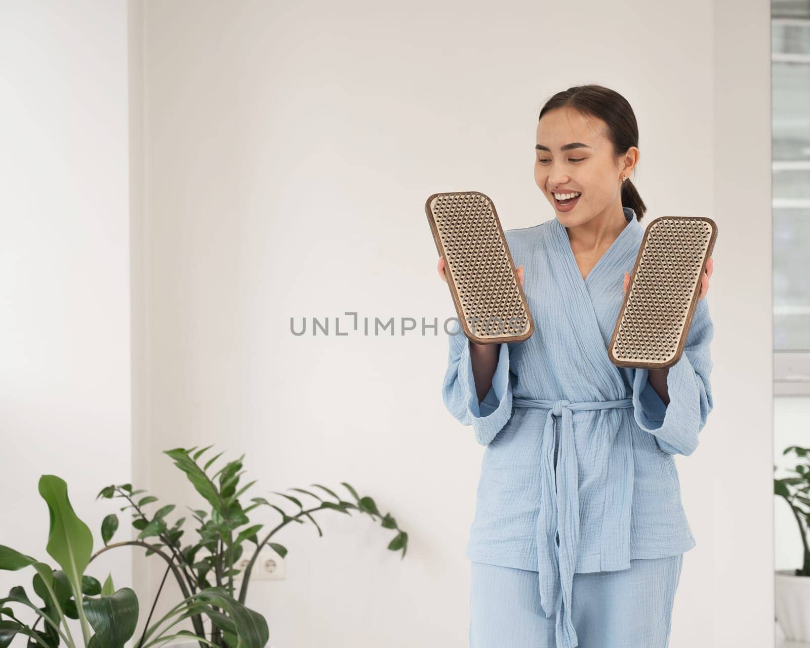 Portrait of asian woman with sadhu boards