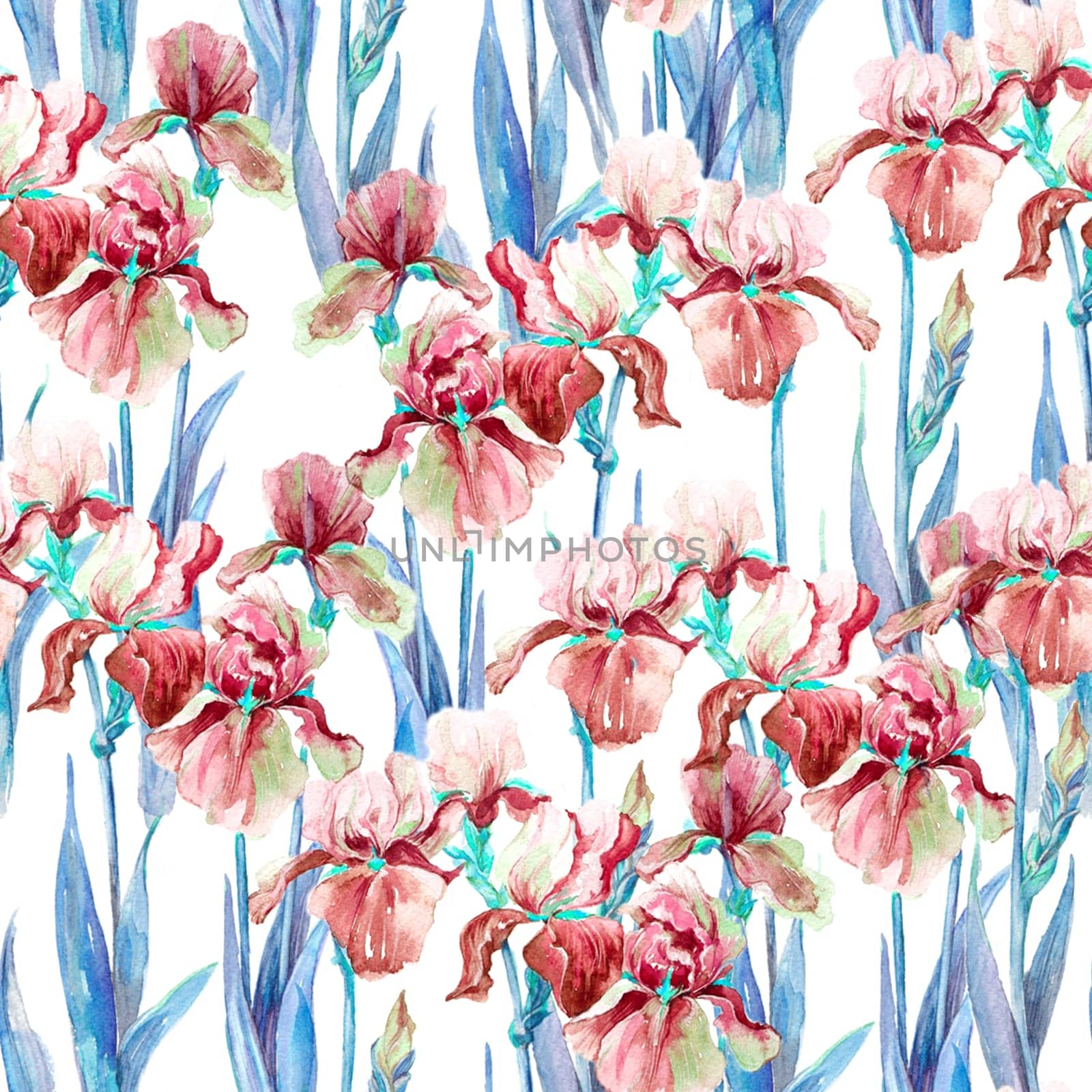 Seamless pattern with watercolor flowers. Hand drawn illustration.