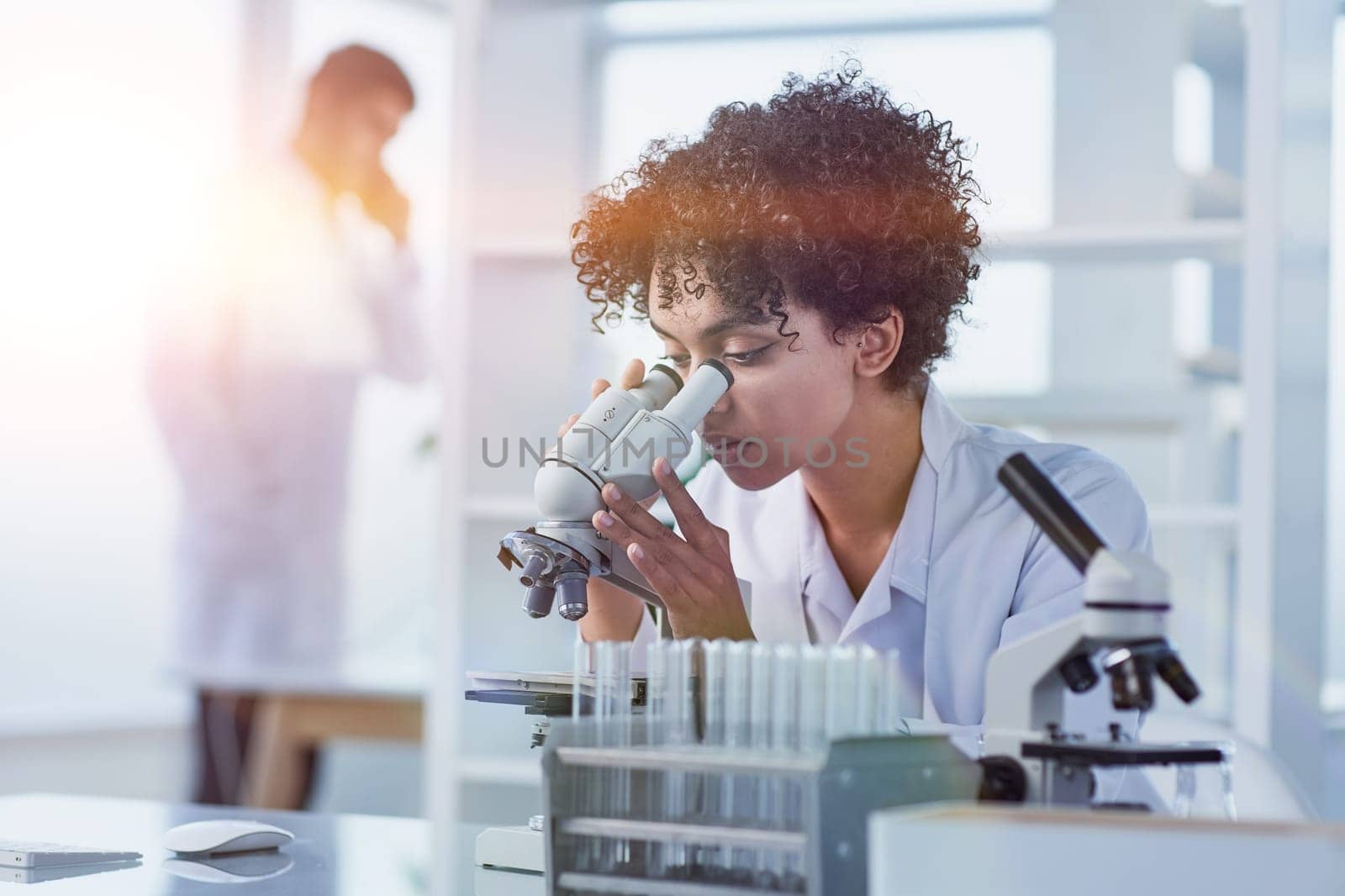 Medical Research Laboratory. Female Scientist Working with Micro