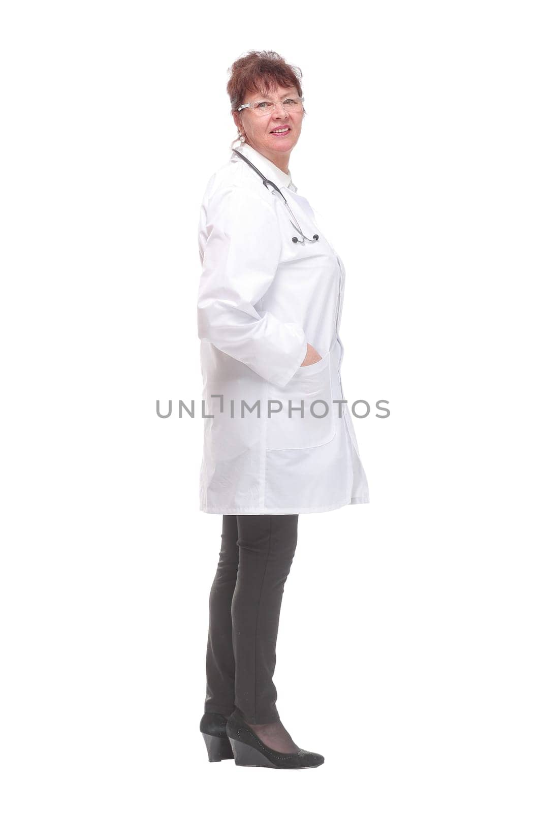 Profile view of woman doctor thinking and looking away