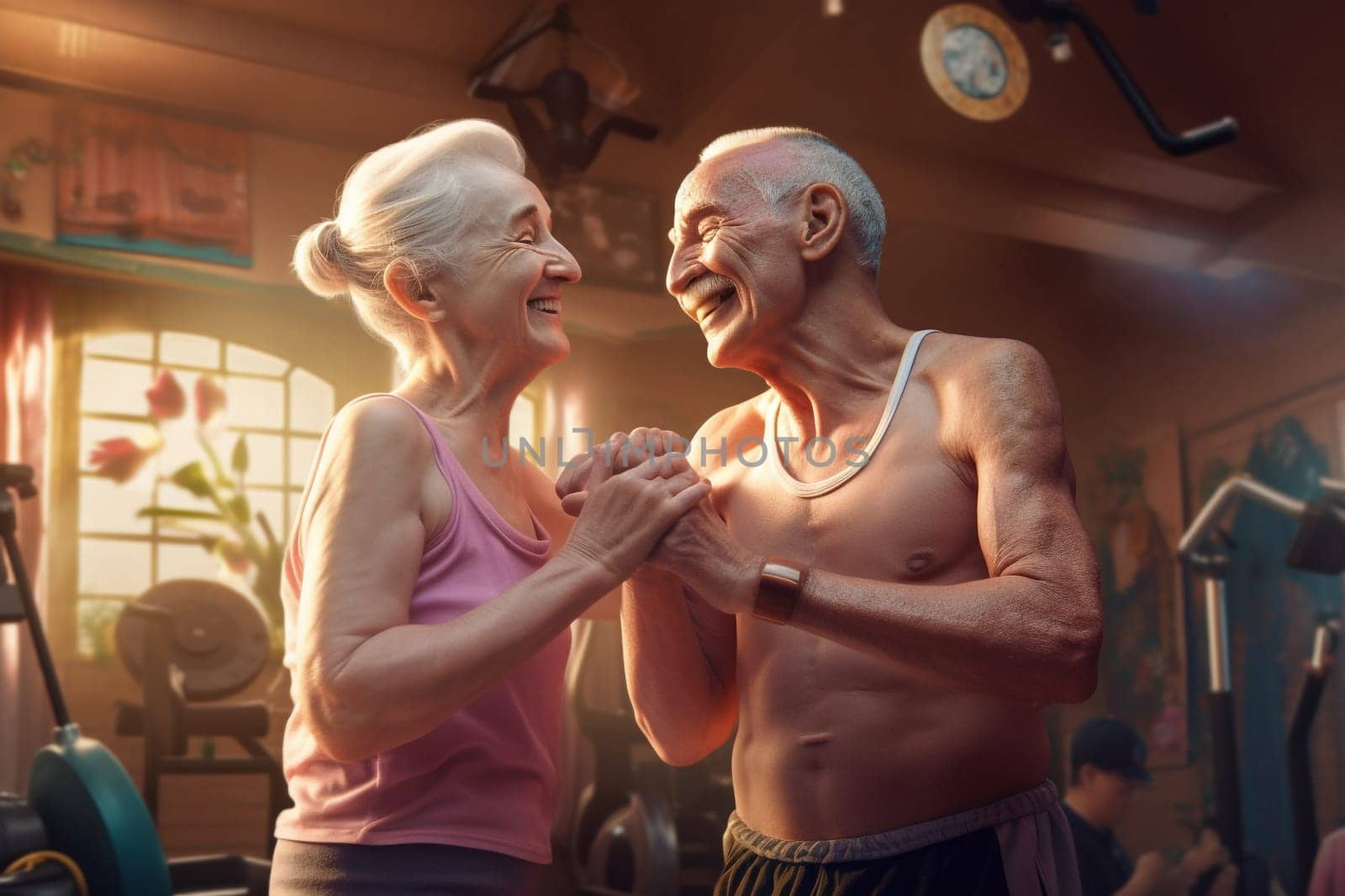 Old people healthy lifestyles, Gym, Fitness, doing sport, Elderly, people hiking and happy fitness , relax trekking together. Health, wellness , sport active lifestyle motivation with cardio