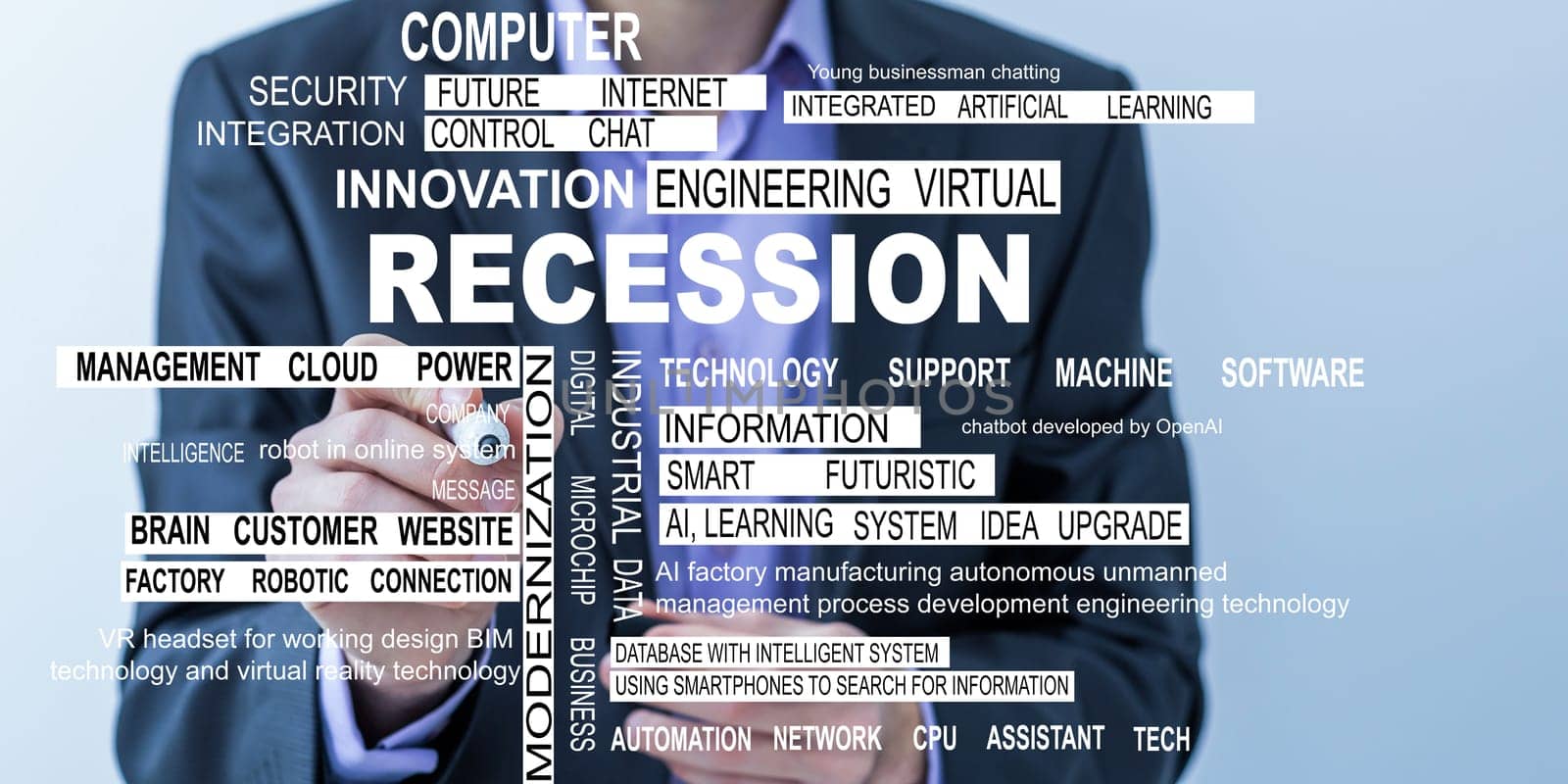 virtual icon with the word recession.