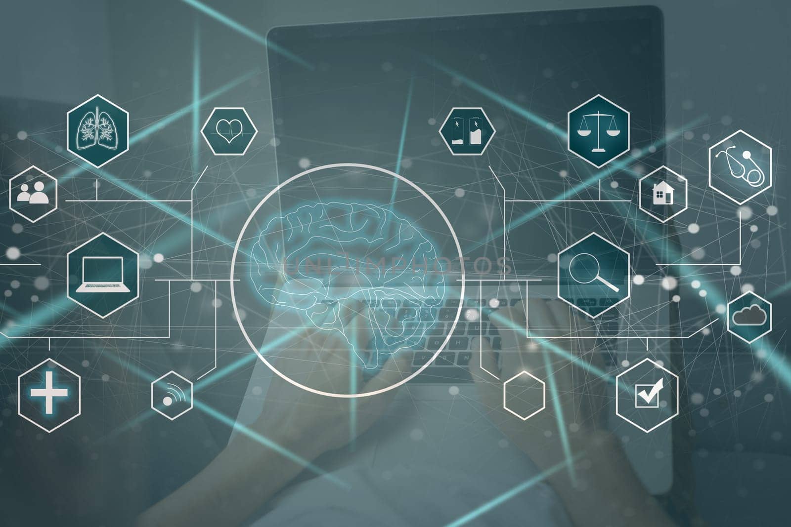 Manager Technical Industrial Engineer working and control robotics with monitoring system software and icon industry network connection on tablet. AI, Artificial Intelligence