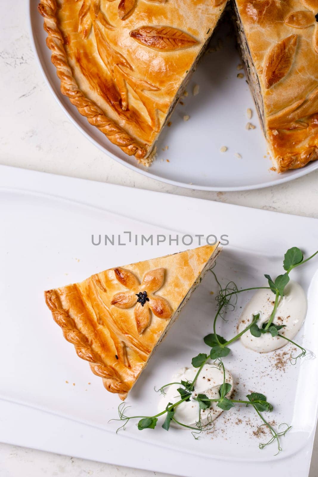 top view of homemade chicken pie. homemade food on the table by Pukhovskiy