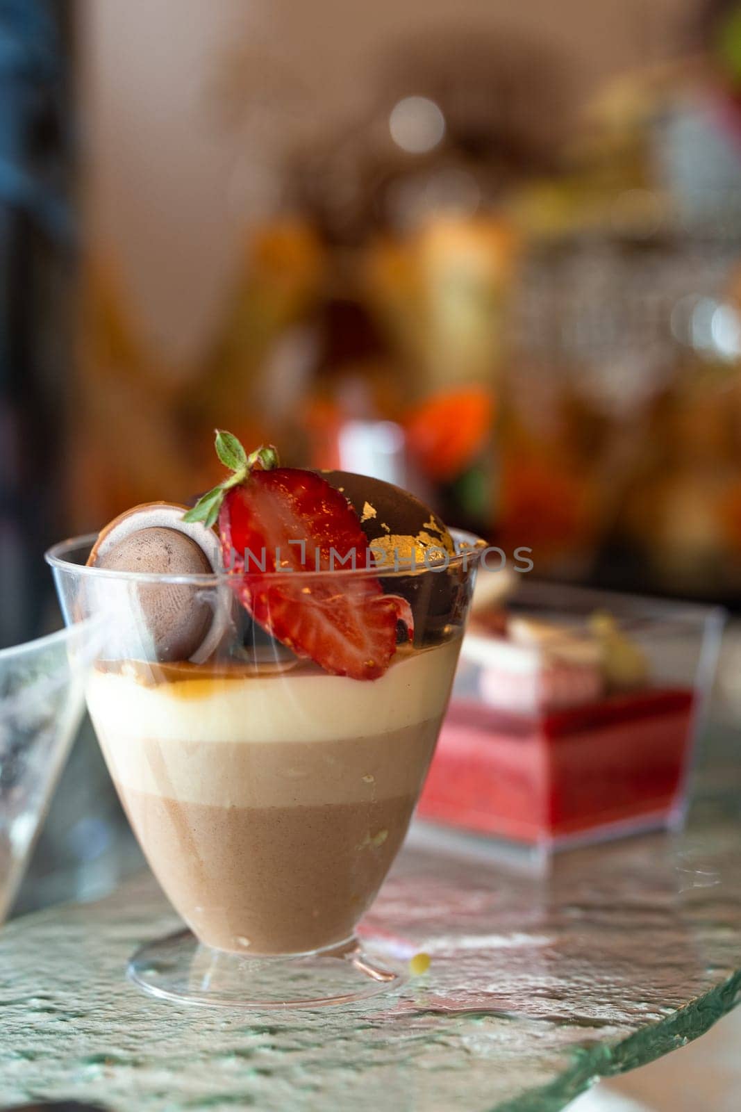 dessert in a plastic basket on the buffet table.