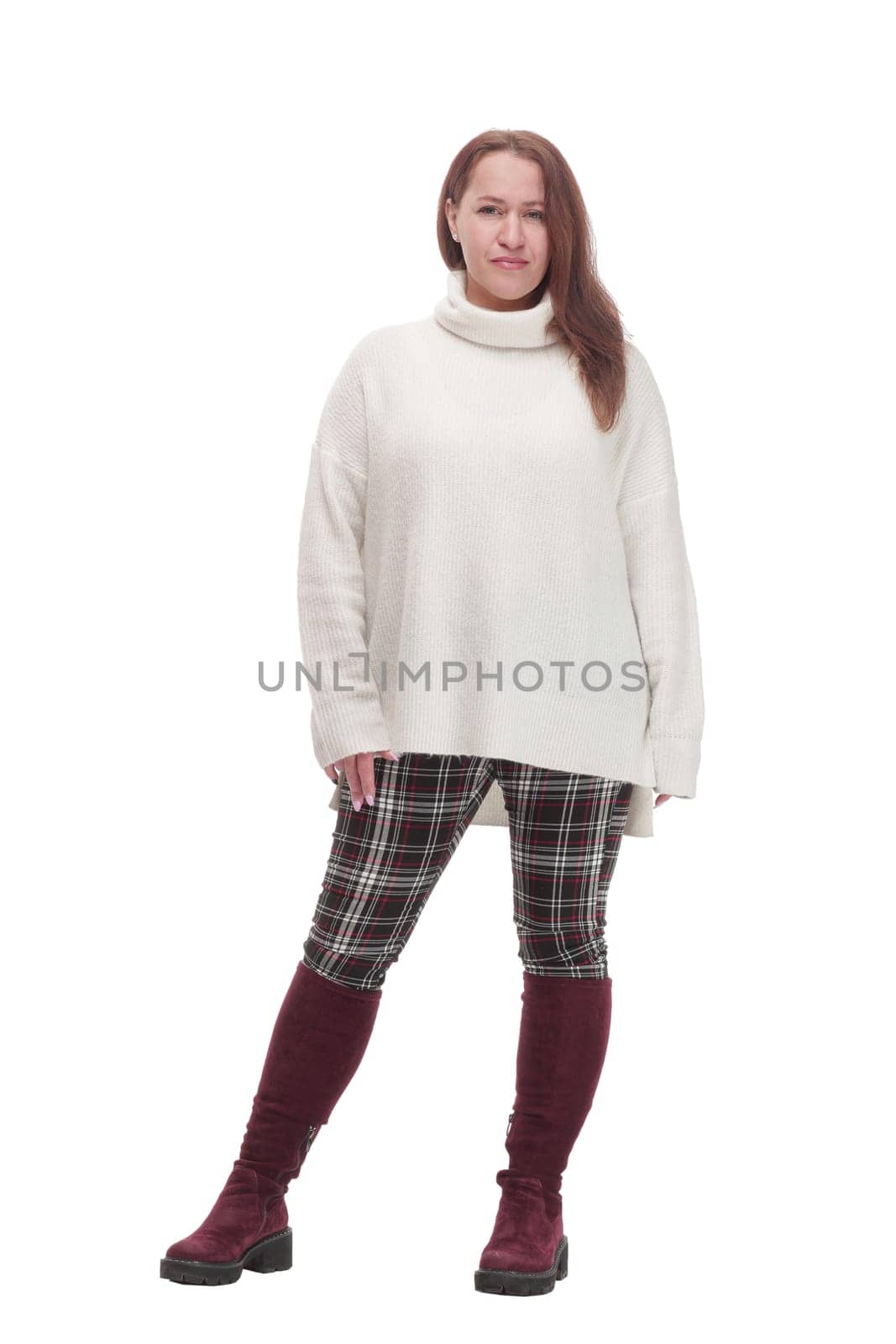 in full growth. attractive woman in casual clothes .isolated on a white background.