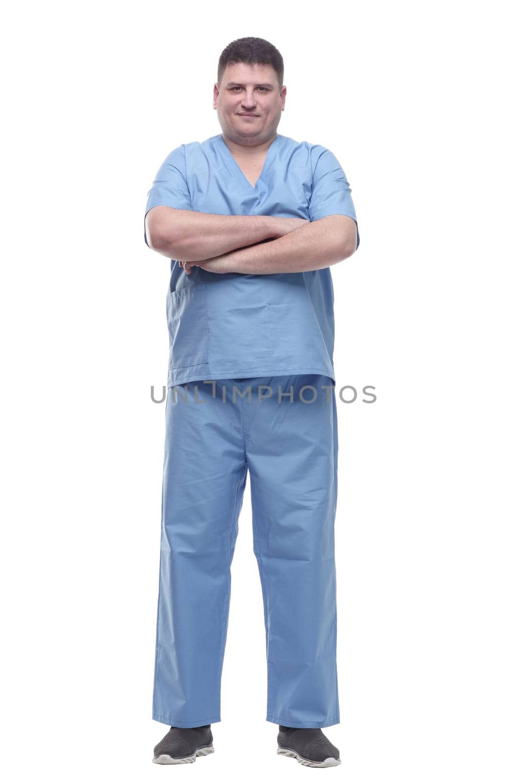 male medic in a blue uniform. isolated on a white background.