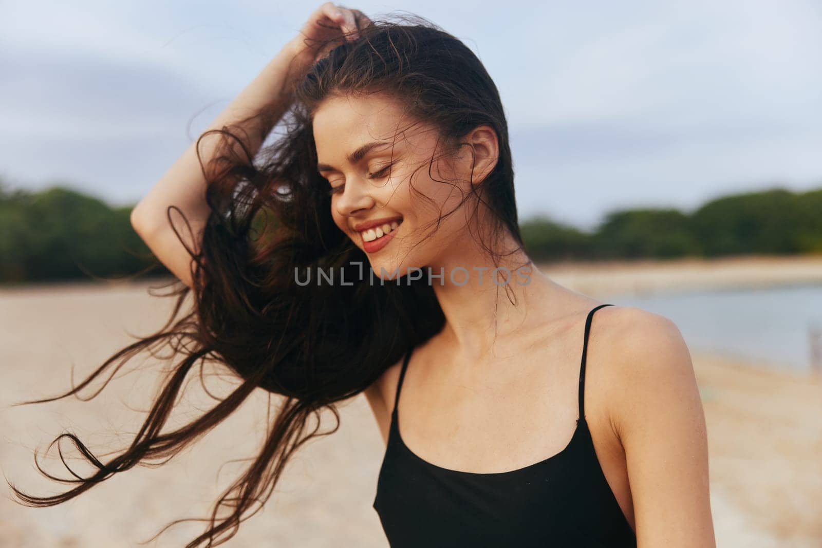 woman sunset beach ocean beautiful vacation smile summer lifestyle sea sand by SHOTPRIME