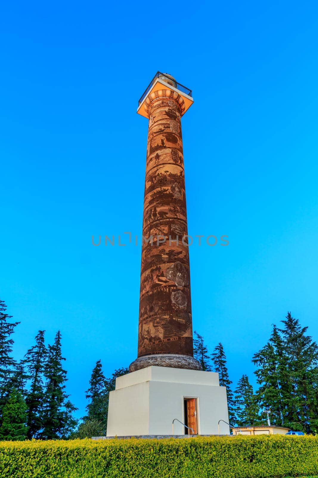 The Astoria Column is a tower overlooking the mouth of the Columbia River on Coxcomb Hill in the city of Astoria.