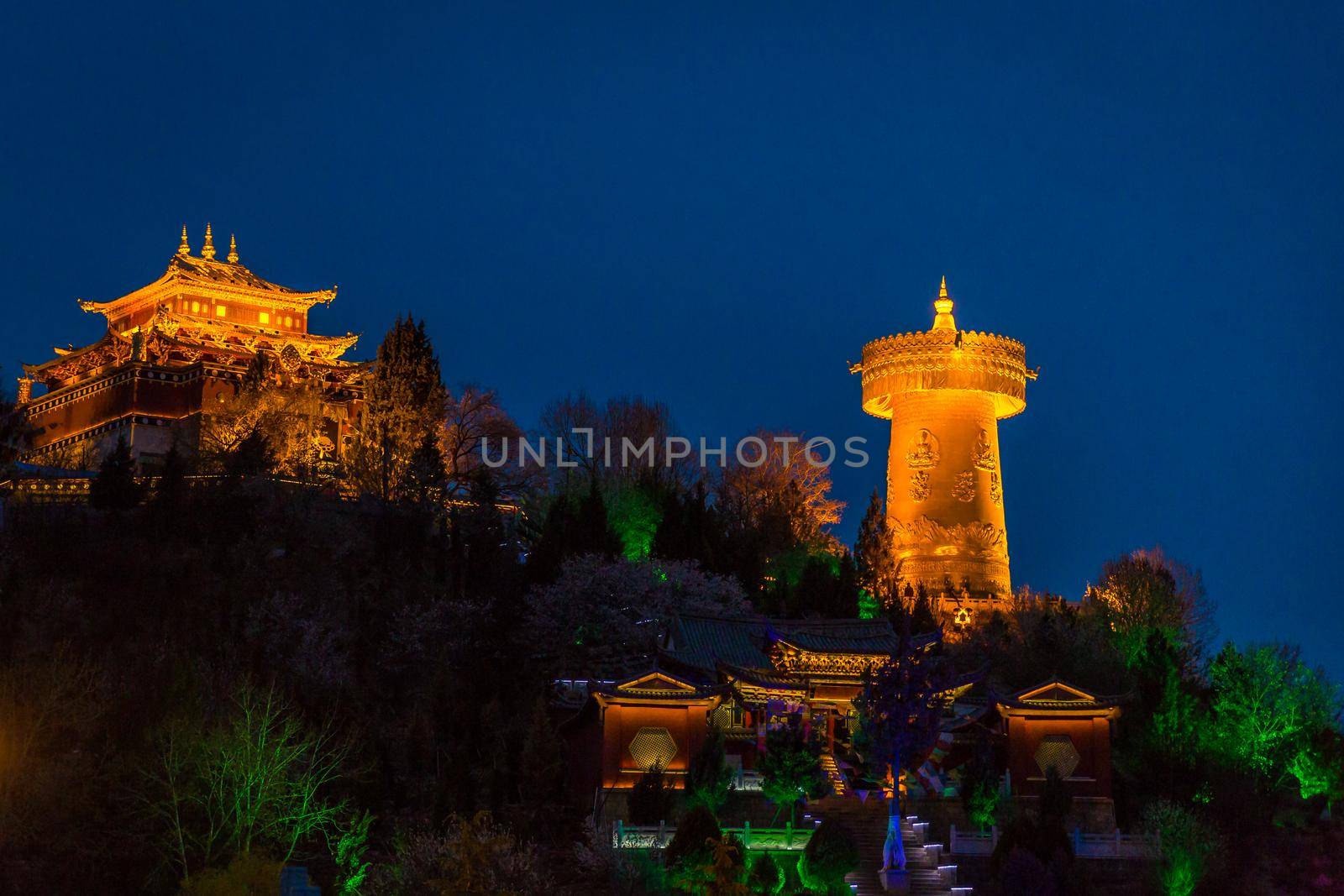 Prayer Wheel in Shangri-La at night by gepeng