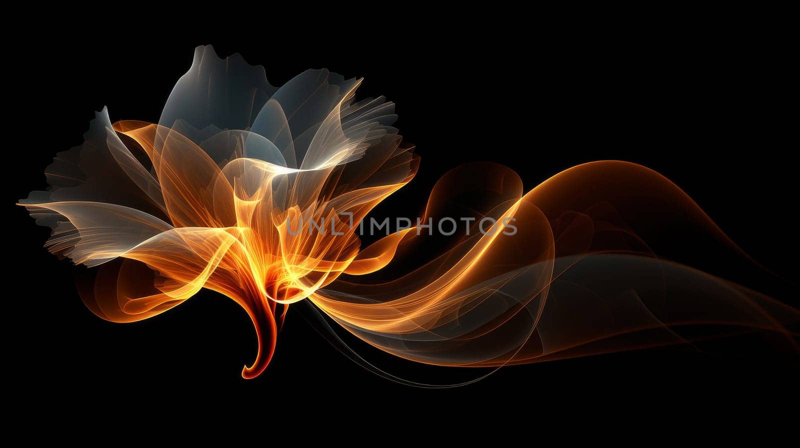 Fiery flower on a black background. AI generated