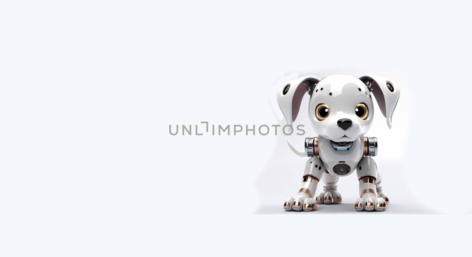 Modern, white robot dog on a white background. AI generated