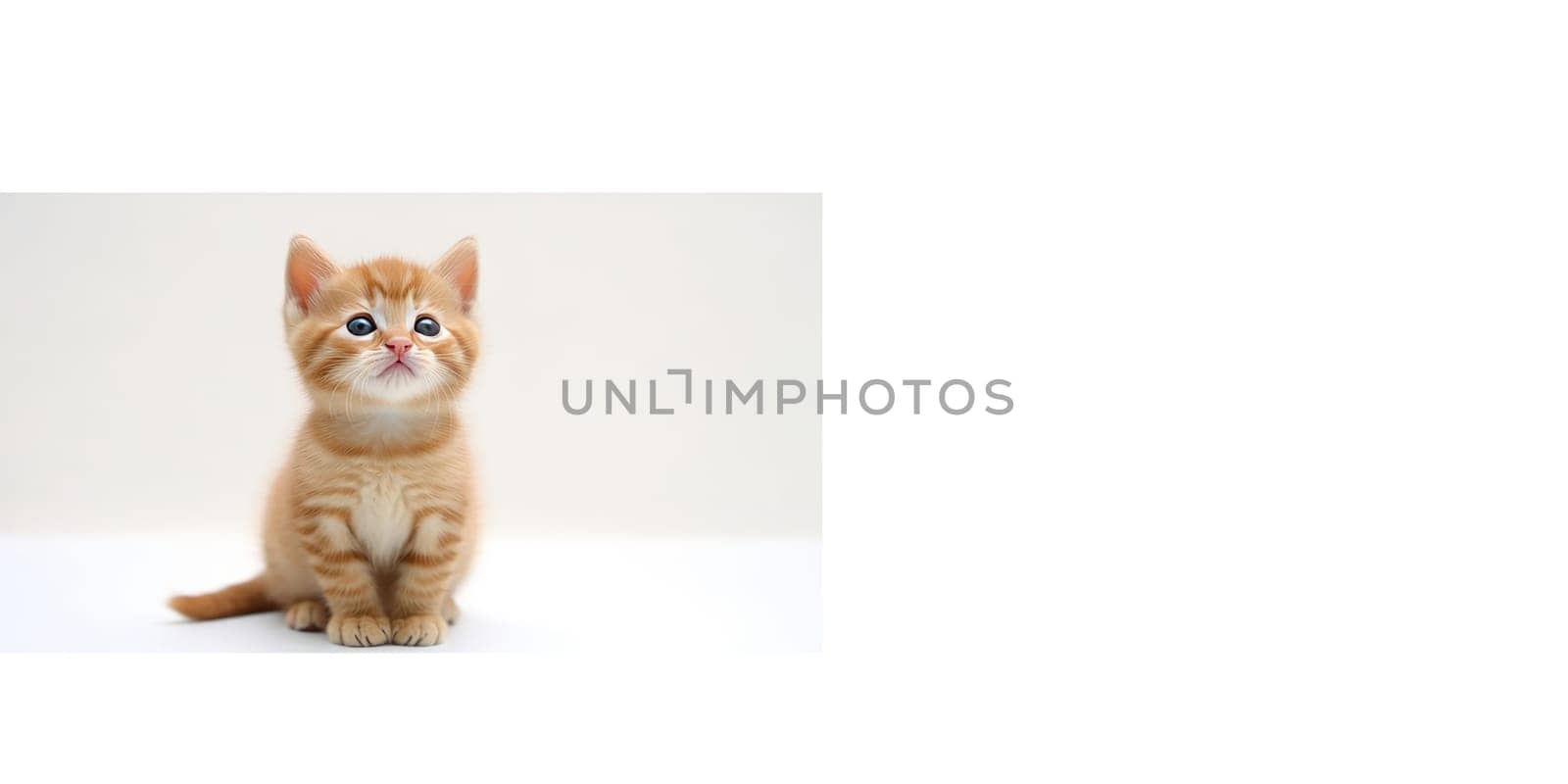 Small, red kitten on a white background. AI generated
