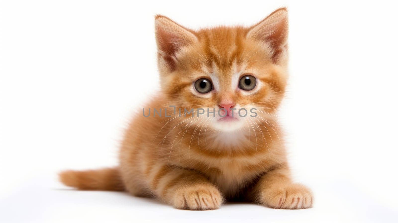 Small, red kitten on a white background. AI generated