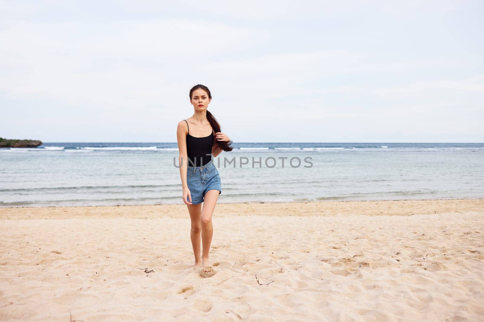 lifestyle woman running sea beach young sunset smile travel summer sexy by SHOTPRIME