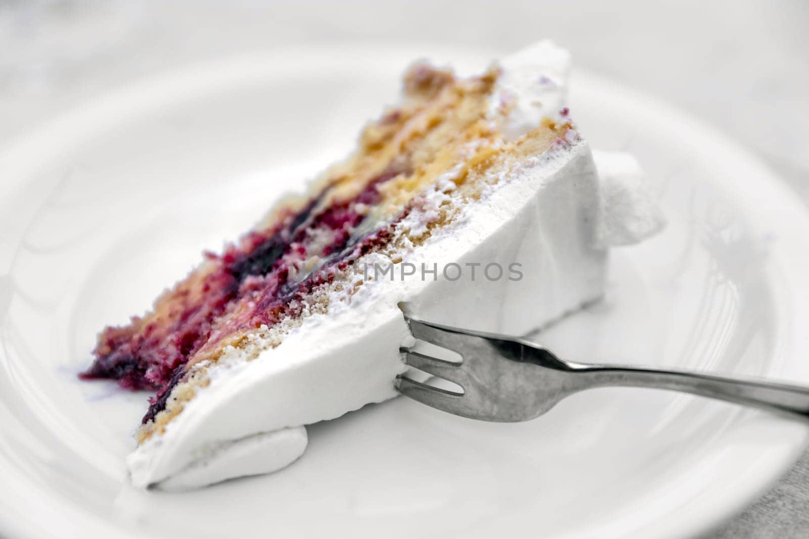 Piece of white cake. Delicious. Tasty. Creamy.