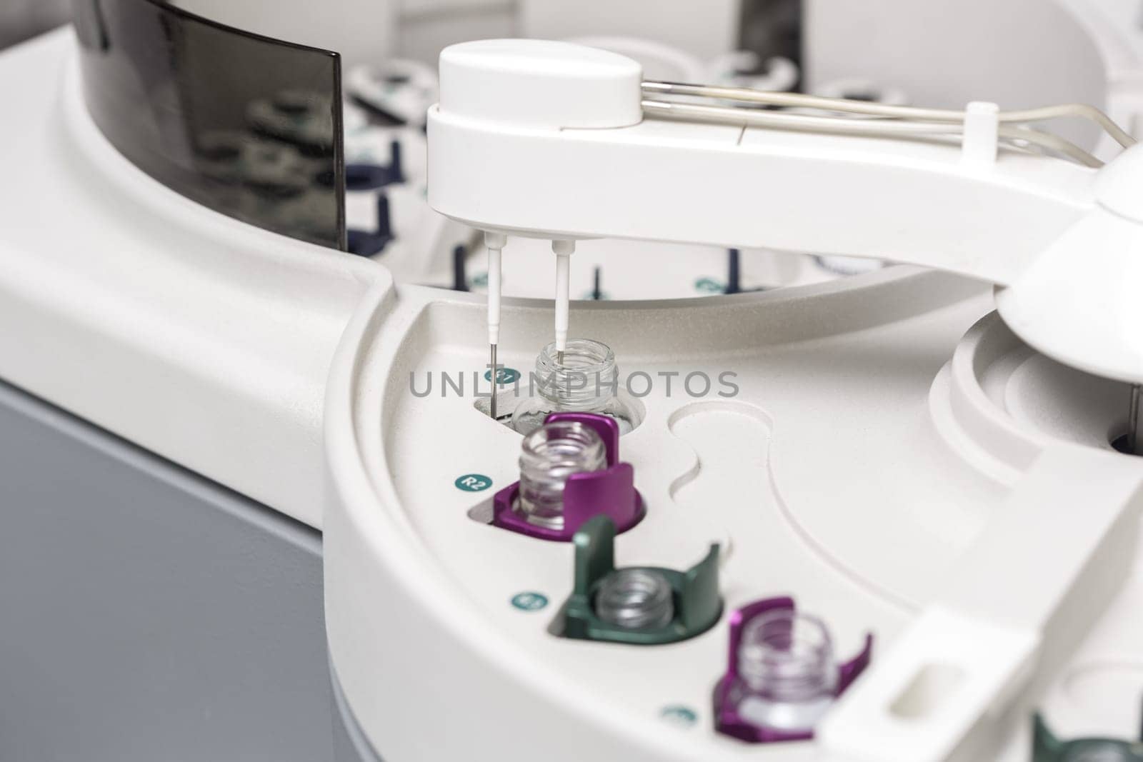 Small tube to machine in laboratory. Medicine, analyzes