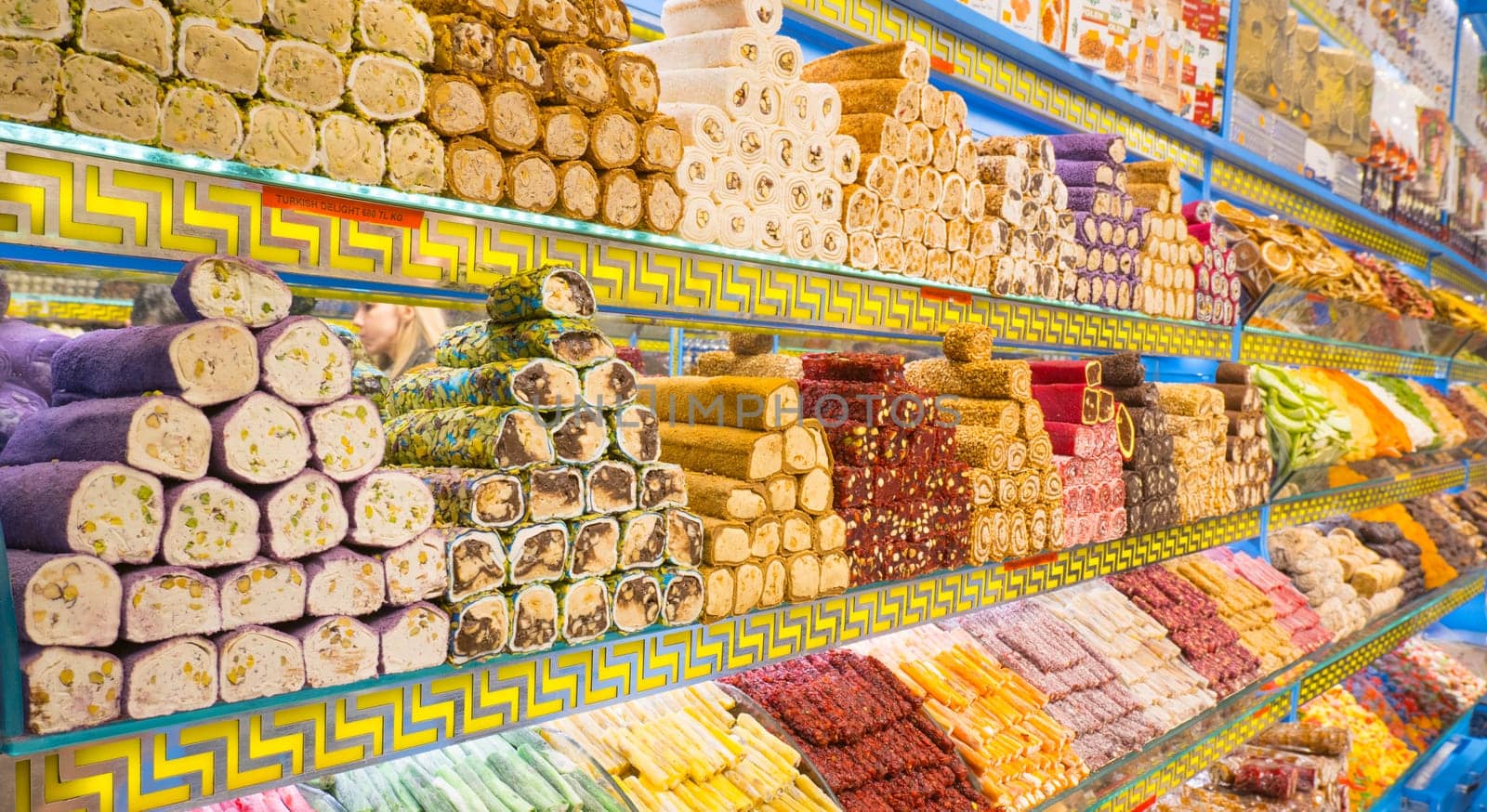 Istanbul, Turkey, May 02, 2023: Turkish delight and different sweets for sale at bazaar in Turkey by Ekaterina34