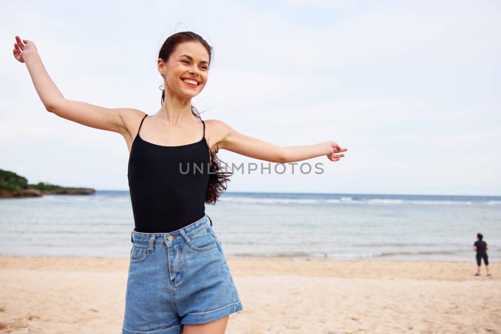 woman sunset running person carefree beauty walking beach smile nature young freedom travel sunrise summer lifestyle fun tan sexy sea relax