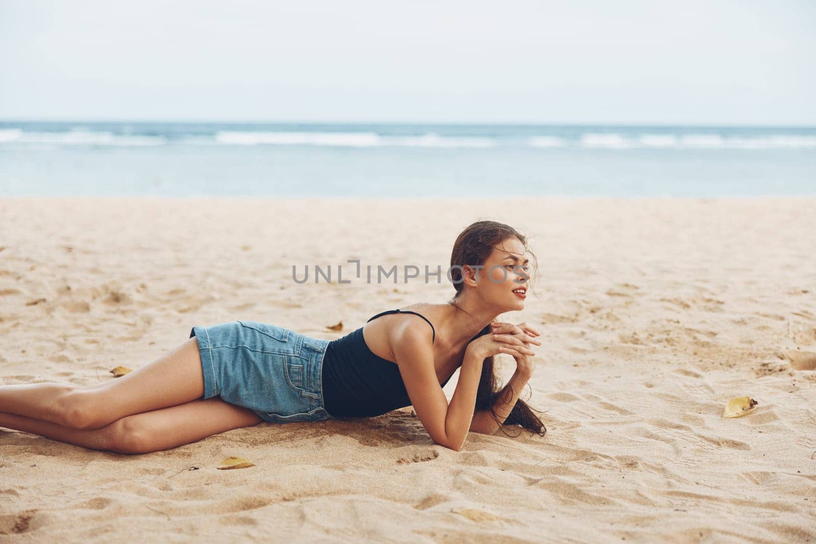 relax woman sand vacation smile sea beach freedom sitting travel nature by SHOTPRIME