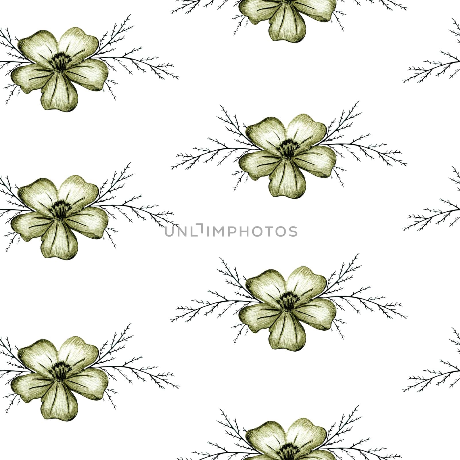 Seamless Pattern with Hand-Drawn Yellow Flower. White Background with Thin-leaved Yellow Marigolds for Print, Design, Holiday, Wedding and Birthday Card.