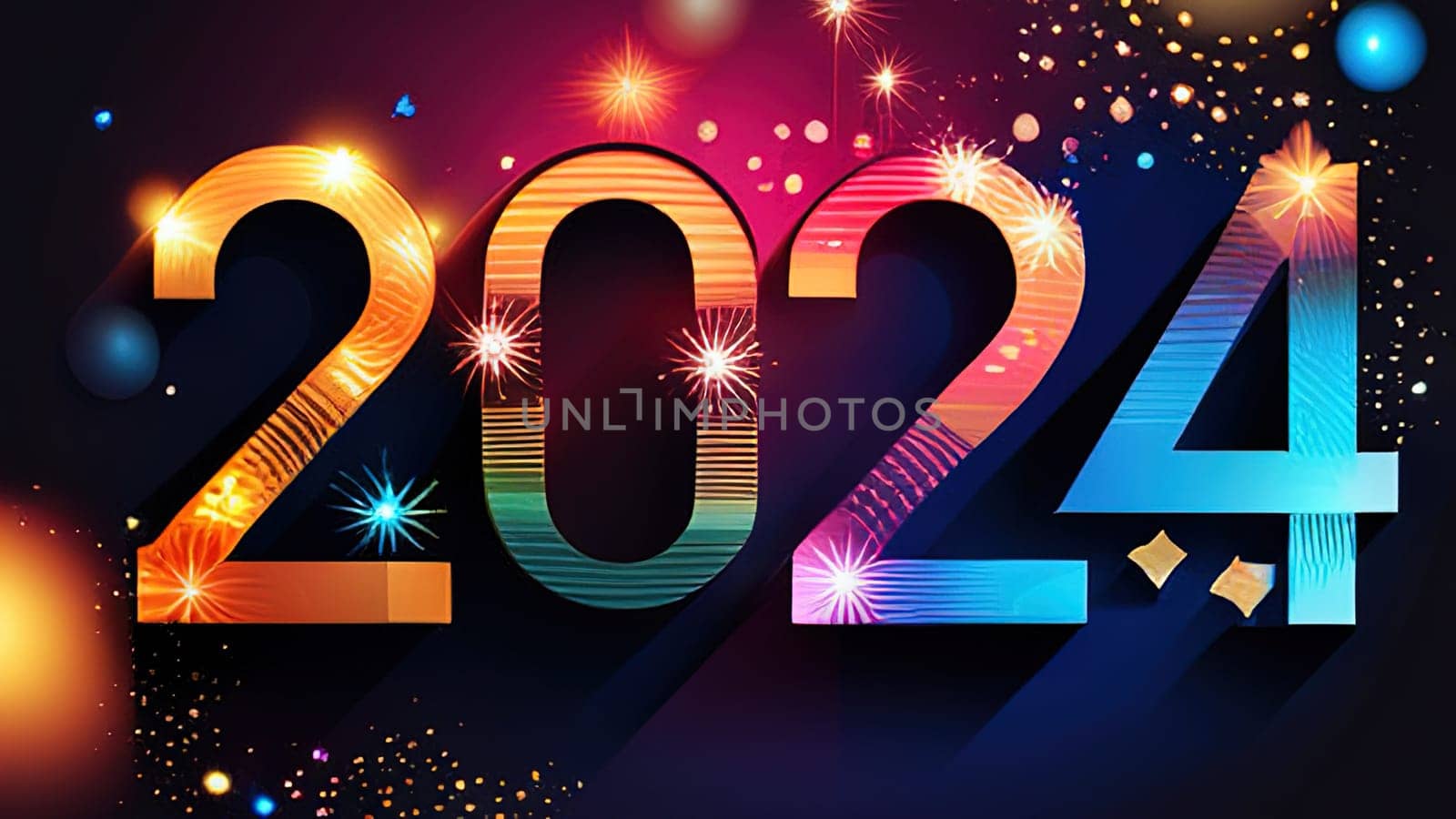 2024 golden bold letters symbol colored design Happy new year background. Holiday greeting card design