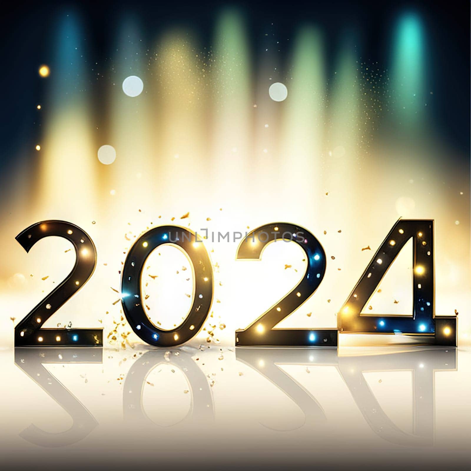 2024 golden bold letters symbol colored design Happy new year background. by EkaterinaPereslavtseva