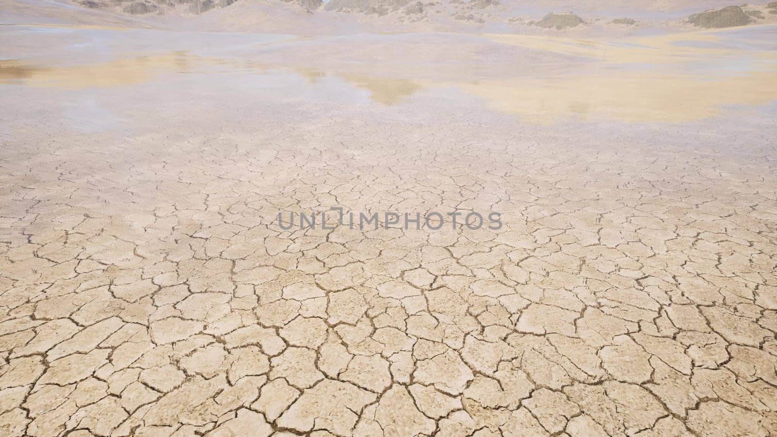 Desert rain drops drip on cracked sand 3d render by Zozulinskyi
