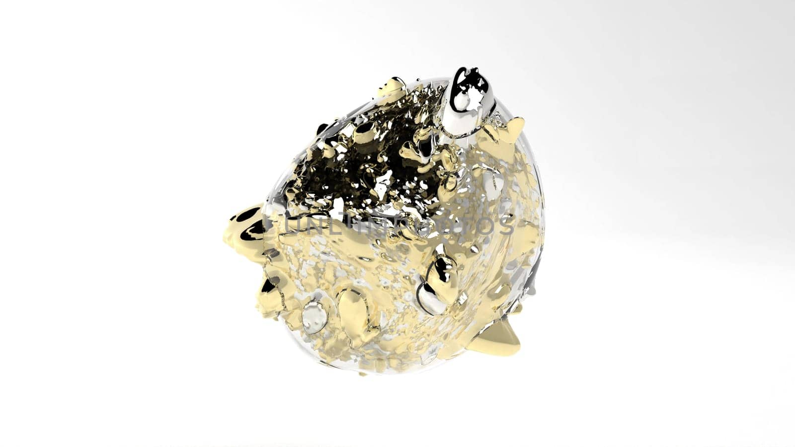 Golden silver Nugget with glass shell 3d render by Zozulinskyi