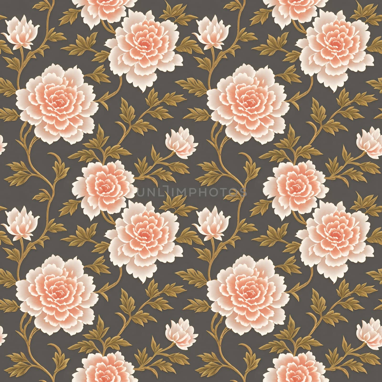 Seamless pattern in the style of elegant chinoiserie wallpaper, chinese art flowers motifs, wallpaper design for textile, covers, package, fabric, print, gift wrap and scrapbooking. AI generated.