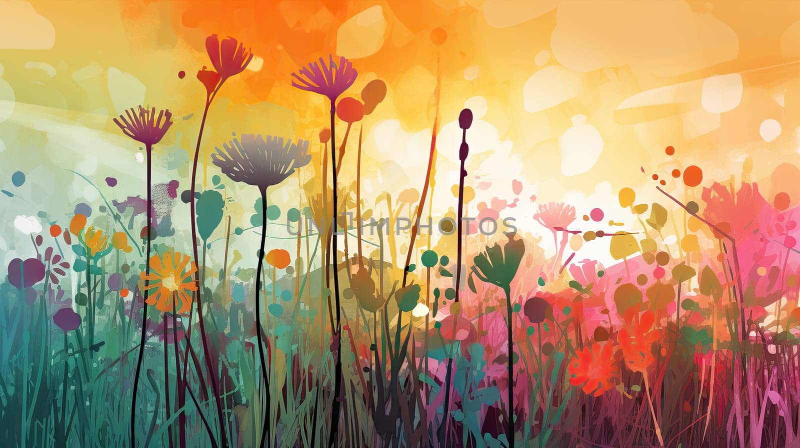 Colorful flower illustration, Abstract meadow - Generative AI - AI generated by chrisroll