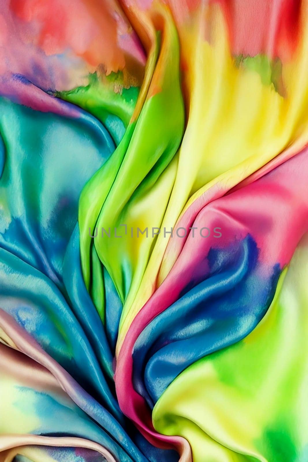 The texture of the silk or satin fabric of rainbow colors, vertical background illustration for banner, wallpaper, poster, cover. Generative AI.