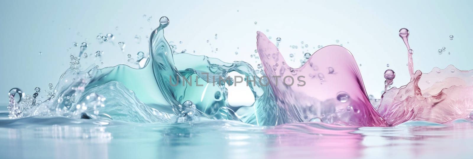 Colorful abstract water background. Water toned in different colors. Water splashes and drops background.