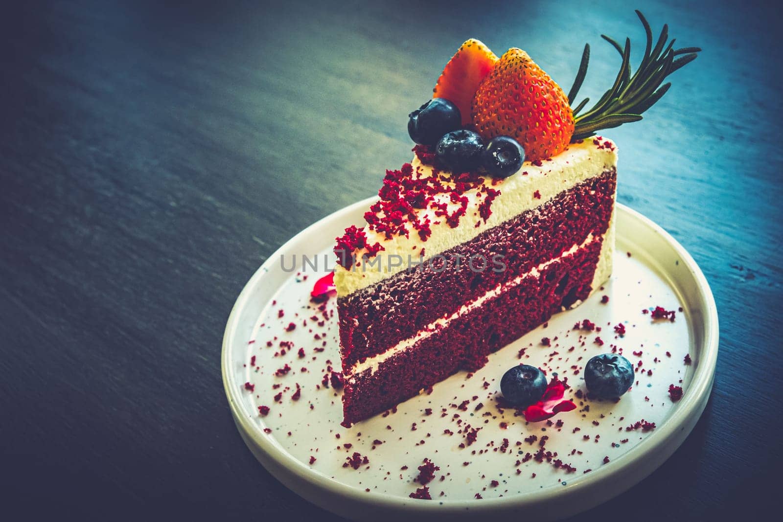 slice of Red velvet cake dessert food in cafe restruarant