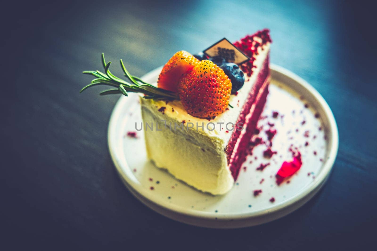 slice of Red velvet cake dessert food in cafe restruarant