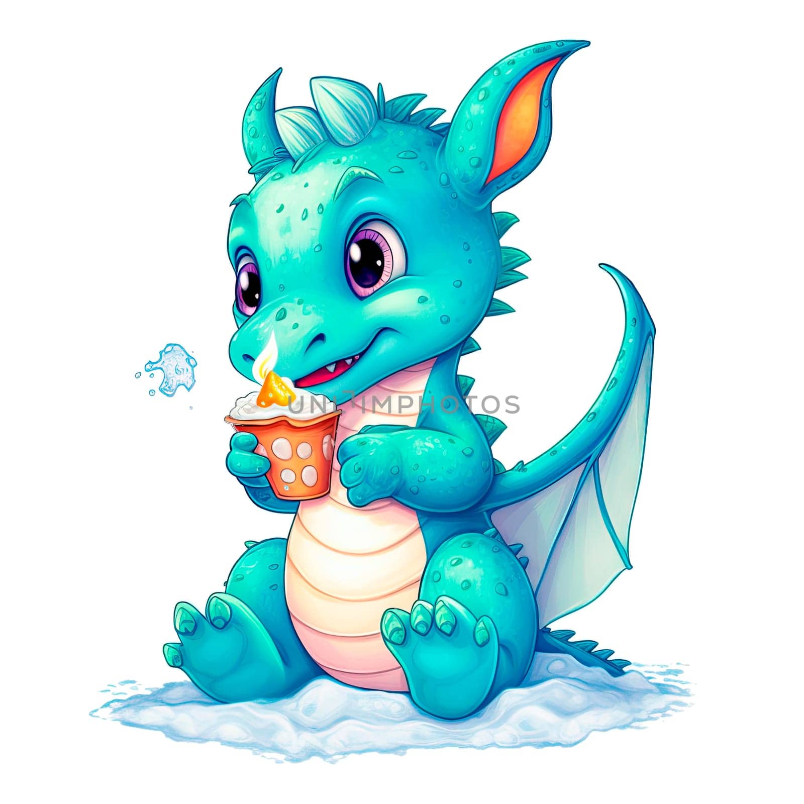 Cute Dragon cartoon, Kawaii. Magic perfect for Nursery Wall children isolated on transparent background, baby shower card, t shirt. Ai generative