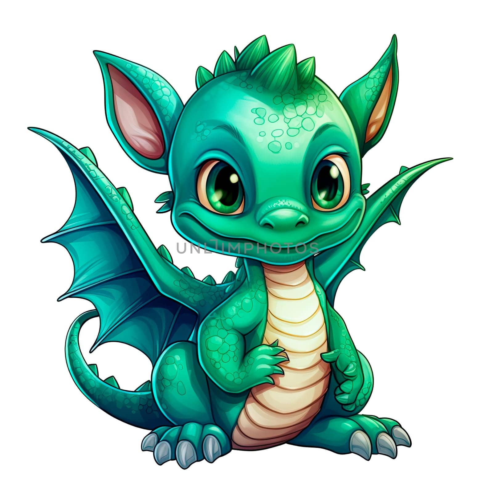 Cute Dragon cartoon, Kawaii. Magic perfect for Nursery Wall children isolated on transparent background, baby shower card, t shirt. Ai generative