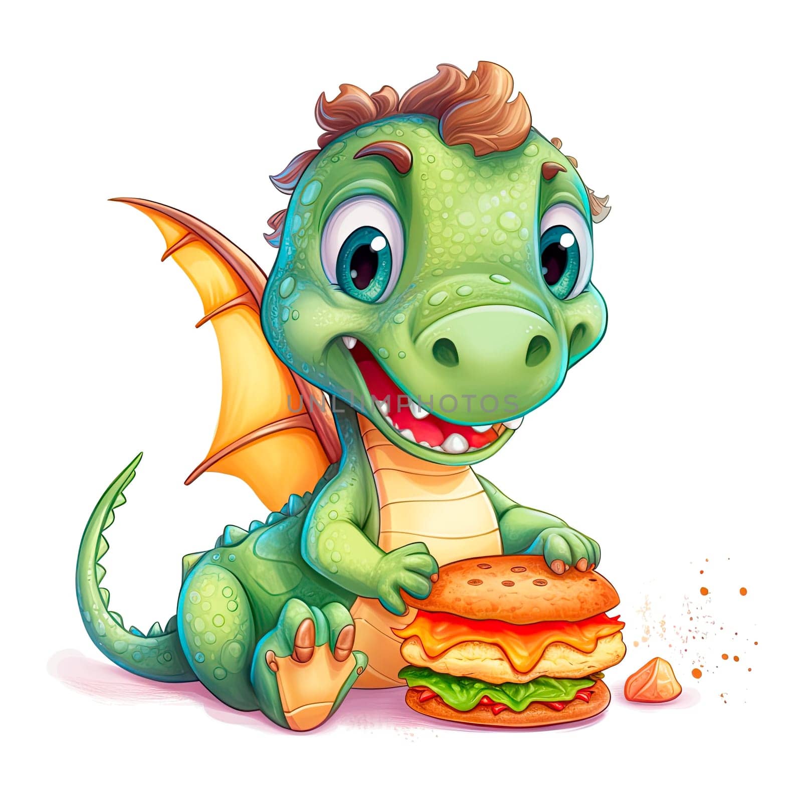 Cute Dragon cartoon, Kawaii. Magic perfect for Nursery Wall children isolated on transparent background, baby shower card, t shirt. Ai generative